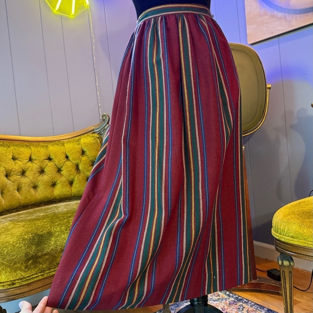 NWT Vintage 90s Wool Striped Button Down Midi Skirt Size small - Picture 3 of 11